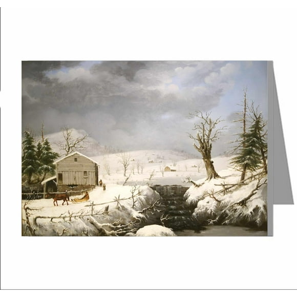 Vintage Holiday Cards Currier and Ives Winter in New England 1852 by George Henry Durrie Single Greeting Card