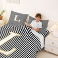 thumbnail image 3 of Erosebridal Modern Monogrammed L Bed Sheets, Black Lines King Sheets, Kids Girls, 4 Pieces, 3 of 5