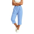 thumbnail image 3 of Vivianyo HD Women's Pleated Waist Summer Loose Casual Capri Pants, Single Button Elastic Waistband Soft Cropped Fall Trousers with Side Pocket for Women, Women's Blue, Sizes S-3XL, 3 of 6