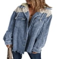 thumbnail image 1 of MesaSe Womens Corduroy Shacket Jacket Long Sleeve Button Down Color Block Hooded Coat with Pockets, 1 of 7