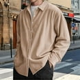 thumbnail image 3 of Corduroy Shirt Mens Lapel Long Sleeve Wrinkle Free Casual Button Down Shirts Work Overshirt Shackets Khaki 4XL, 3 of 4
