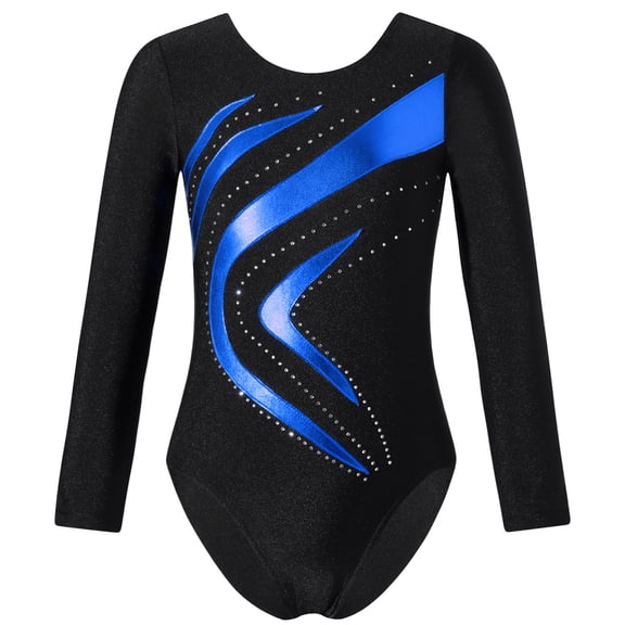Alvivi Girls Gymnastics Leotards One Piece Sparkle Wave Long Sleeve Ballet Athletic Dance Bodysuit Royal Blue 12
