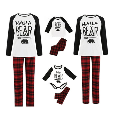 

Xmas Matching Family Pajamas Sets Christmas Letter Print Top Plaid Pants Sleepwear Set for Dad Mom Kid