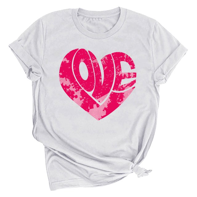 Meichang Hauts pour Femmes Saint-Valentin Shirt Bonbons Cœur Graphiques T-Shirts Hauts Mignons T-Shirts de Vacances Manches Courtes Col Rond T-Shirts Mode 2025