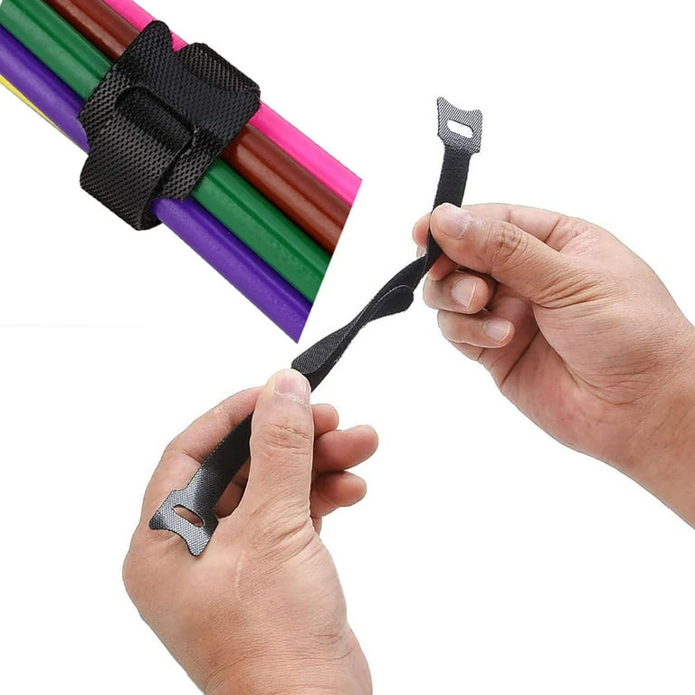 FrogJim 4 x Velcro cable ties 30 cm black with non-slip stop and buckle,  ideal as a Velcro for bicycle or ski strap, reusable Velcro strap,  anti-slip