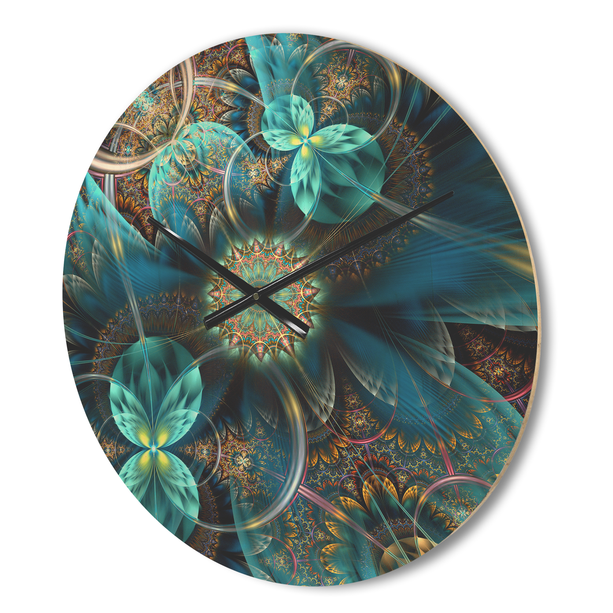 Designart 'Fractal Blue Flowers Pattern' Modern Wood Wall Clock