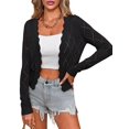 thumbnail image 3 of Women'S Long Sleeve V-Neck Knitted Cardigan Jacket Buttonless Knitted Shawl Sweater Black XXL, 3 of 8