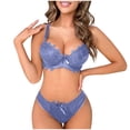 thumbnail image 2 of Levmjia Women's Lace Bra and Panty Set Solid Color Floral Plus Size Adjustable Straps for Sleep Breathable Honeymoon Valentine Gift, 2 of 4