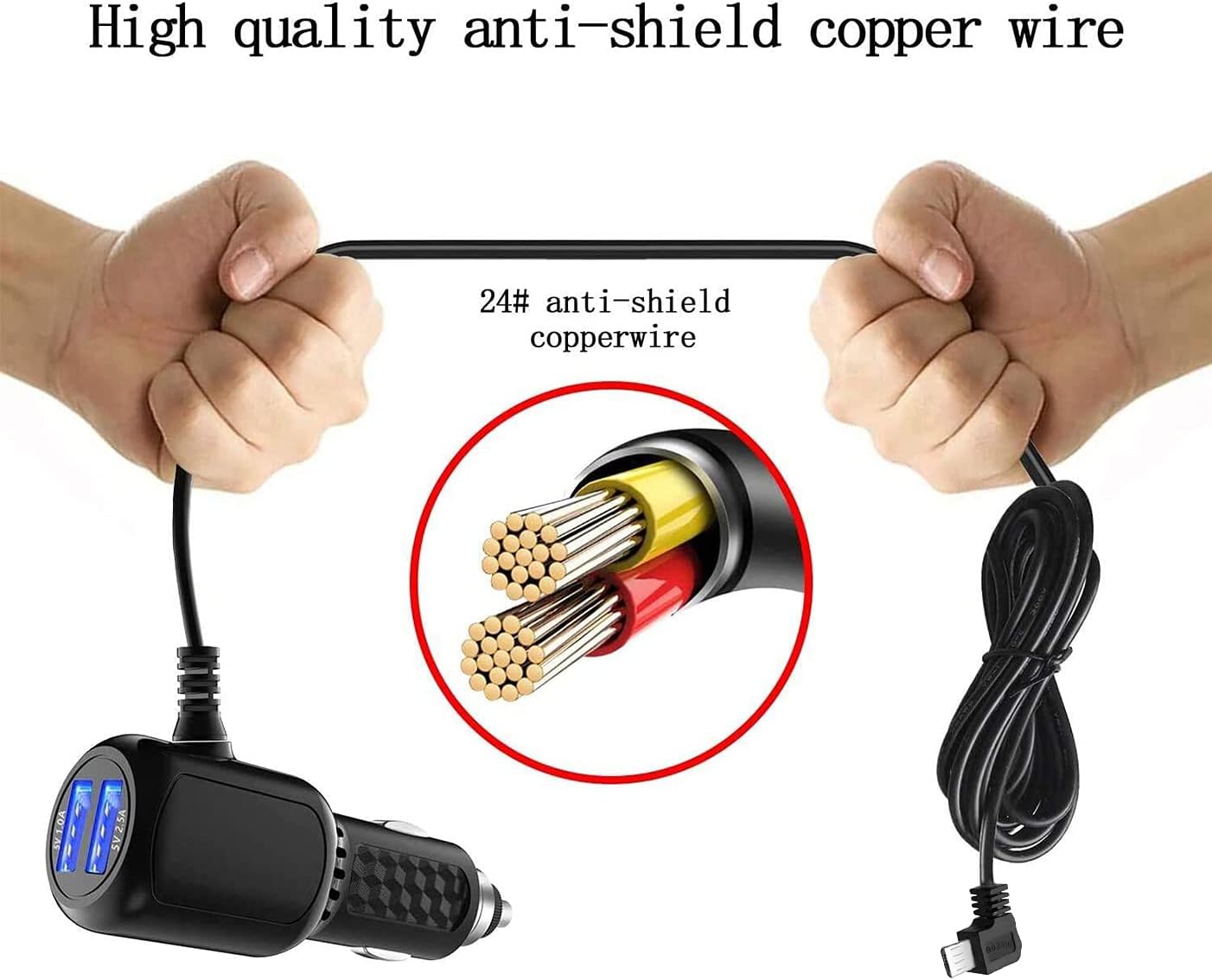 Dash Cam Charger 2024 Upgraded Micro USB Car Charger with Dual USB Port Compatible with APEMAN, Rexing, Byakov, AKASO, Crosstour, Trekpow, Pruveeo, OldShark, Garmin and Most Other Dash Cam, (6.5FT)