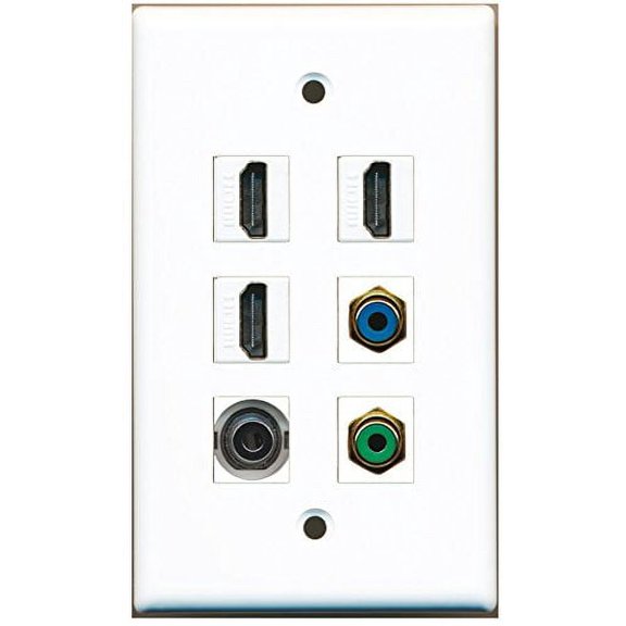 RiteAV - 3 HDMI 1 Port RCA Green 1 Port RCA Blue 1 Port 3.5mm Wall Plate