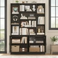 thumbnail image 3 of Hiphuta 75" Tall Modern Bookcases with 2 Double Door Cabinet, 47"Wide Wooden Storage Bookshelf for Living Room Home Office Entryway, Dark Brown, 3 of 8