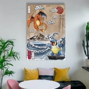 Charizard Poster Charizard vs Blastoise Framed Print Anime Wall Art Print Pikachu Home Decor FF15, Birthday Gift Unframed Poster