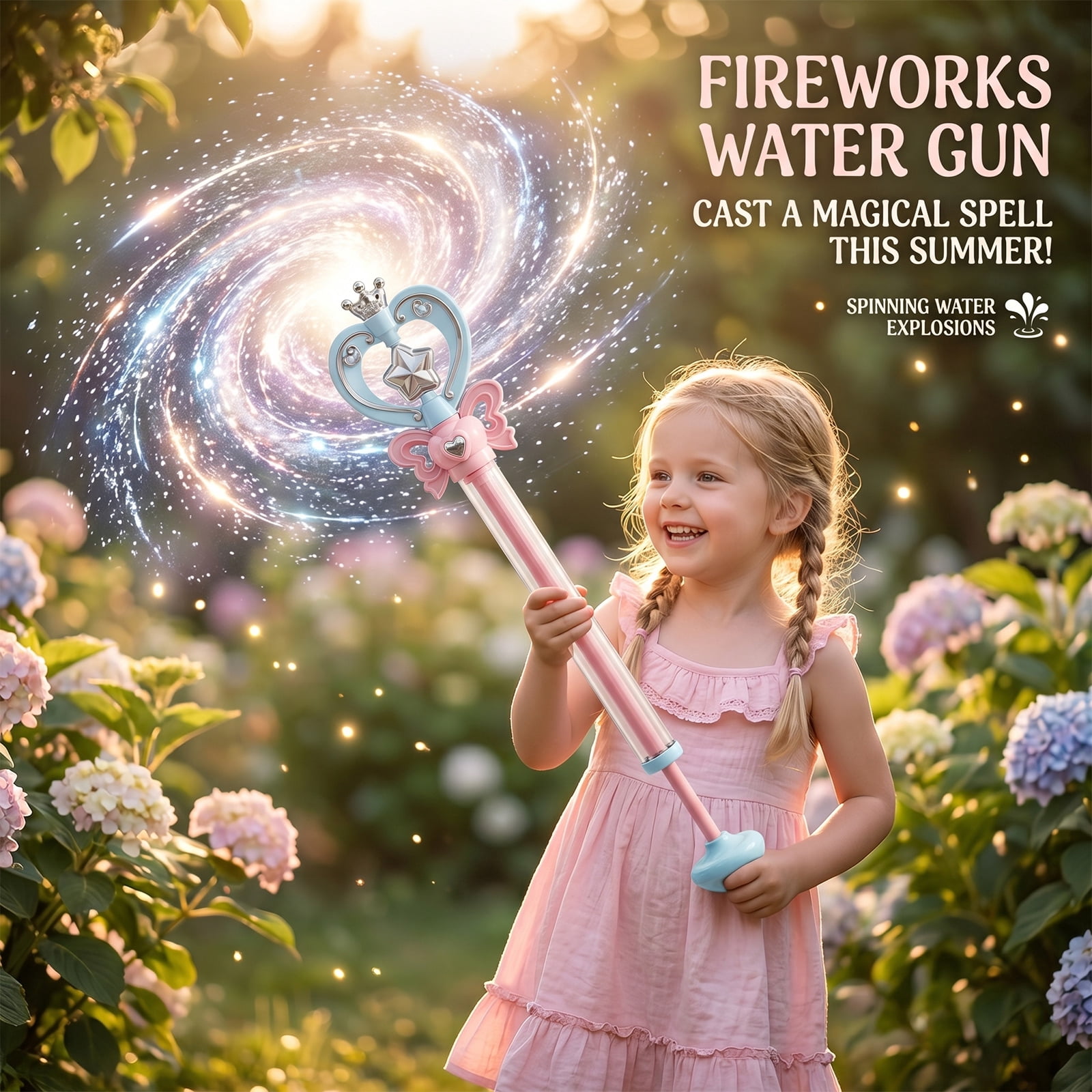 Princess Firework Spinning Water Wand Pull Water Gun, Dual Mode Magic Crown Water Blaster, Summer Outdoor Pool Beach Kids Water Toy