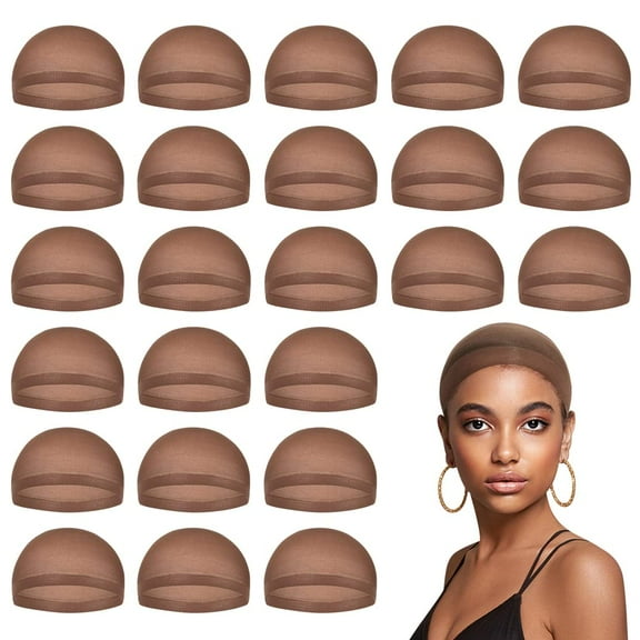 Dark Brown Stocking Wig Caps for Women, 24 Pack