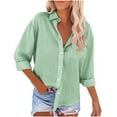 thumbnail image 2 of YanHoo Womens Button Shirts Long Sleeve Cotton Linen Gauze Tops Casual Collared Blouses Loose Fit Solid Summer Fall Tees Green,S, 2 of 6