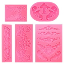 Uxcell 5Pcs Polymer Clay Mold, Clay Mold Fondant Mold 3D Baroque Lod-Mold Silicone for Crafts Air Dry DIY Cake Chocolate Candy Sugar Baking, Pink
