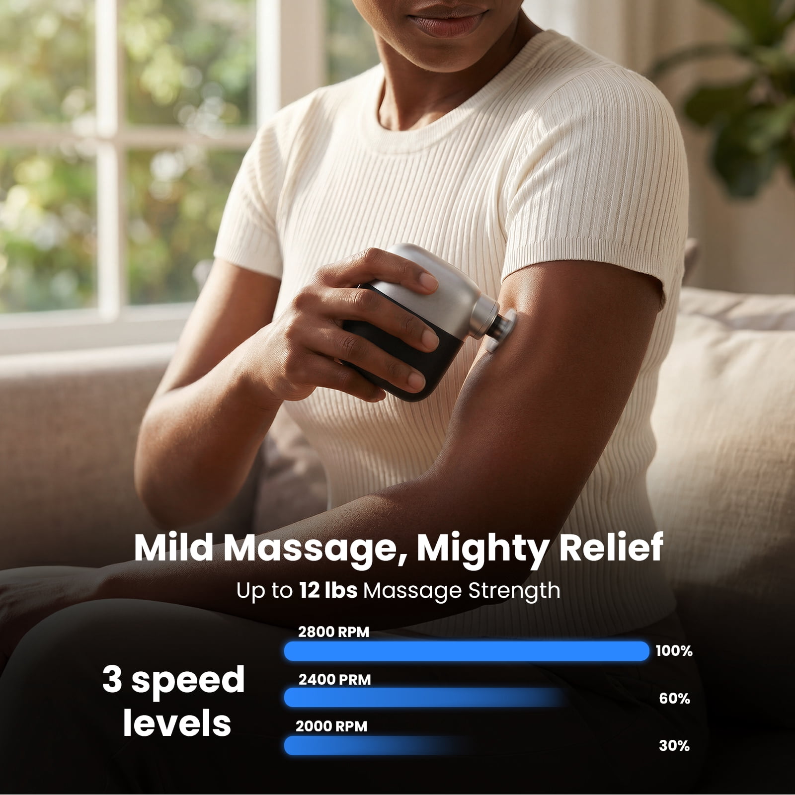 Bob and Brad Mini Massage Gun, Travel Size Deep Tissue Percussion Massager With 3 Speeds and 3 Heads