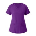 thumbnail image 6 of MLQIDK Scrub Sets for Woman Plus Size Nurse Uniforms Petite V Neck Scrub Tops and Pants Scrub Joggers Medical Uniforms with Pockets Dark Purple L, 6 of 7