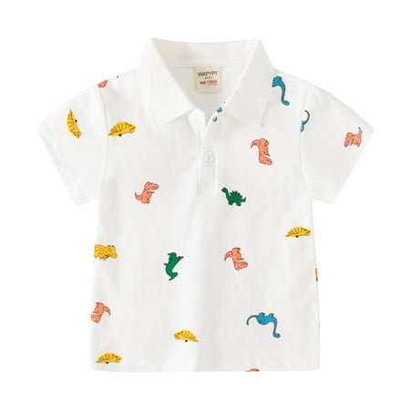

Girls Tops Cartoon Printed Cartoon Dinosaur Printed Short Sleeve Button Children Kids All Season Soft Trendy Leisure Outwear Gifts To Children