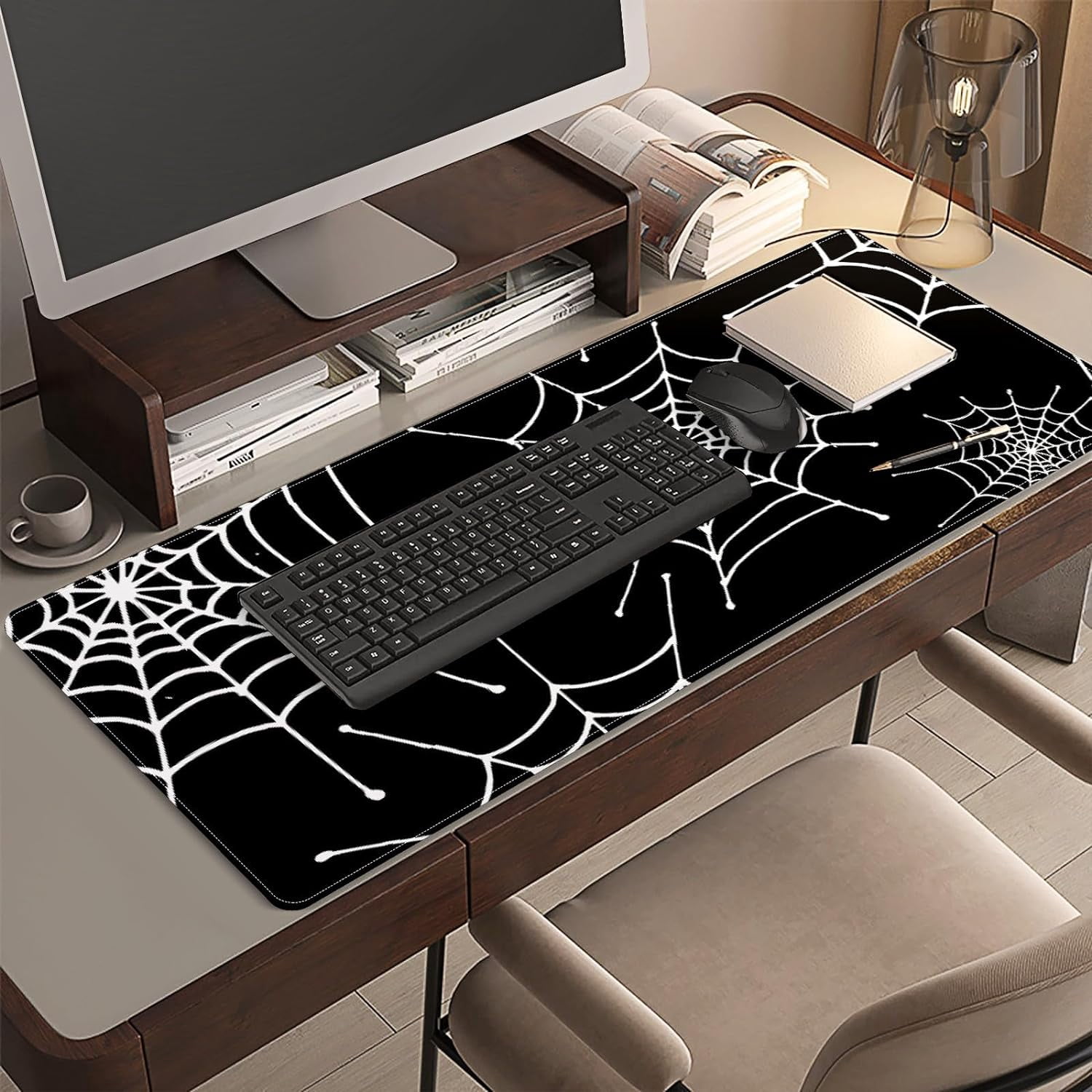 Halloween Spiderweb Desk Mat, Desk Accessory, Cute Workspace, Trendy Workspace, Trendy, 35.4x15.7in Large Gaming Mouse Pad, Cute Desk Topper, Pretty Desk Pad