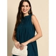 thumbnail image 4 of Janasya Indian Chinese Neck Sleeveless Solid Teal Cotton Western Dress For Women, 4 of 5