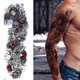 thumbnail image 3 of Kit de pegatinas de arte del tatuaje calavera flor cuerpo brazo temporal para hombres mujeres 170x480mm, 3 of 9