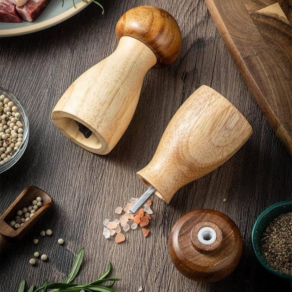 2pcs Cute Mushroom Wooden Pepper Grinder Mill for Kitchen