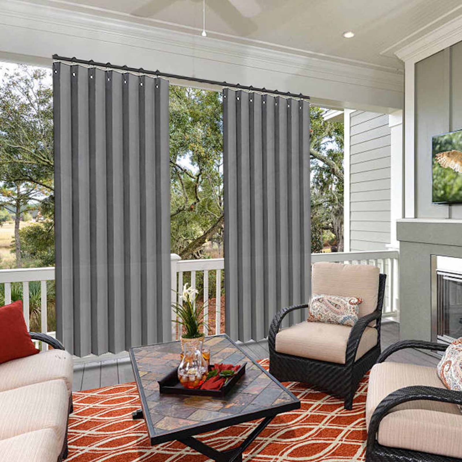 Lapalife Vertical Outdoor Curtains for Patio Waterproof with Hooks, 55"x 95" Vertical Privacy Drapes Shower Curtain Door Curtain Living Room Bedroom, 1 Panel, Light Gray