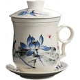 thumbnail image 1 of HAHDAXIA Convenient Travel Office Loose Leaf Tea Brewing System-Chinese Jingdezhen Blue and White Porcelain Tea Cup Infuser 4-Piece Set with Tea Cup Lid and Saucer (Blue Lotus), 1 of 3