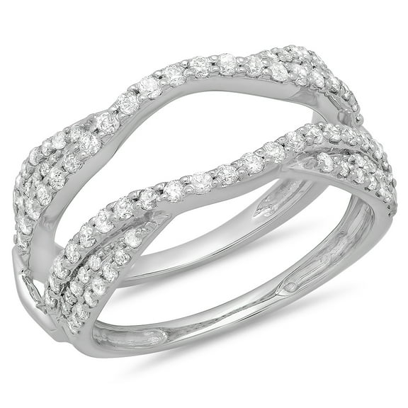 Dazzlingrock Collection 0.75 Carat (ctw) 10K Round Diamond Wedding Enhancer Guard Double Ring 3/4 CT, White Gold, Size 6