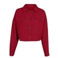 thumbnail image 6 of Breezora Women's Corduroy Cropped Shacket Button Down Plaid Long Sleeve Casual Style Modern Tops M Size Red, 6 of 7