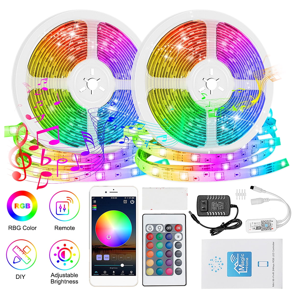 Details about / Warm White LED Strip Lights Bright 300 LEDs 3000K Dimmable Strip Lights with Co