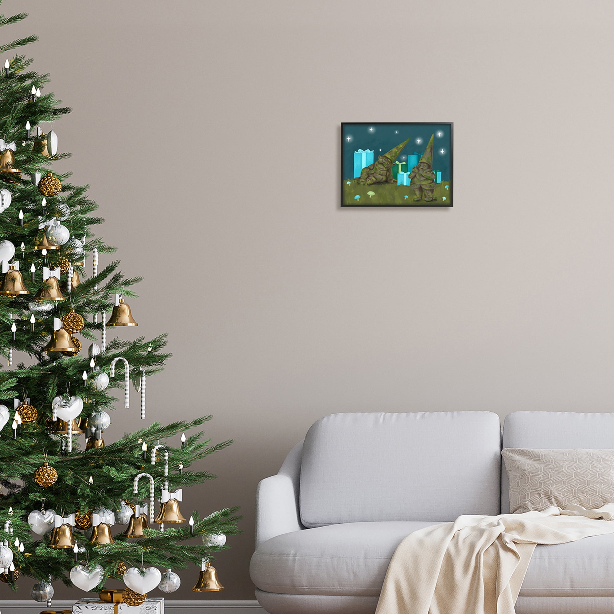 Festive Mossy Garden Gnomes Grassland Christmas Gifts Fairy Tales & Fantasy Painting Framed Art Print Wall Art