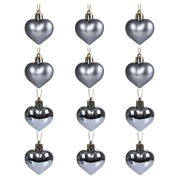 SLYNSHome 12Pcs Heart Ornaments Heart Baubles for Valentine’s Day Decor Mother's Day Christmas Tree Wedding Anniversary Party Decoration - Silver