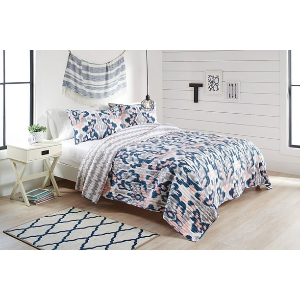 Better Homes Gardens Washy Ikat Full Queen Quilt 3pc Set Walmart Com Walmart Com
