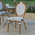thumbnail image 3 of Emma + Oliver Indoor/Outdoor Stacking Thonet Bistro Style Chair with White & Navy PE Rattan Seat and Natural Bamboo Finished Metal Frame, 3 of 14