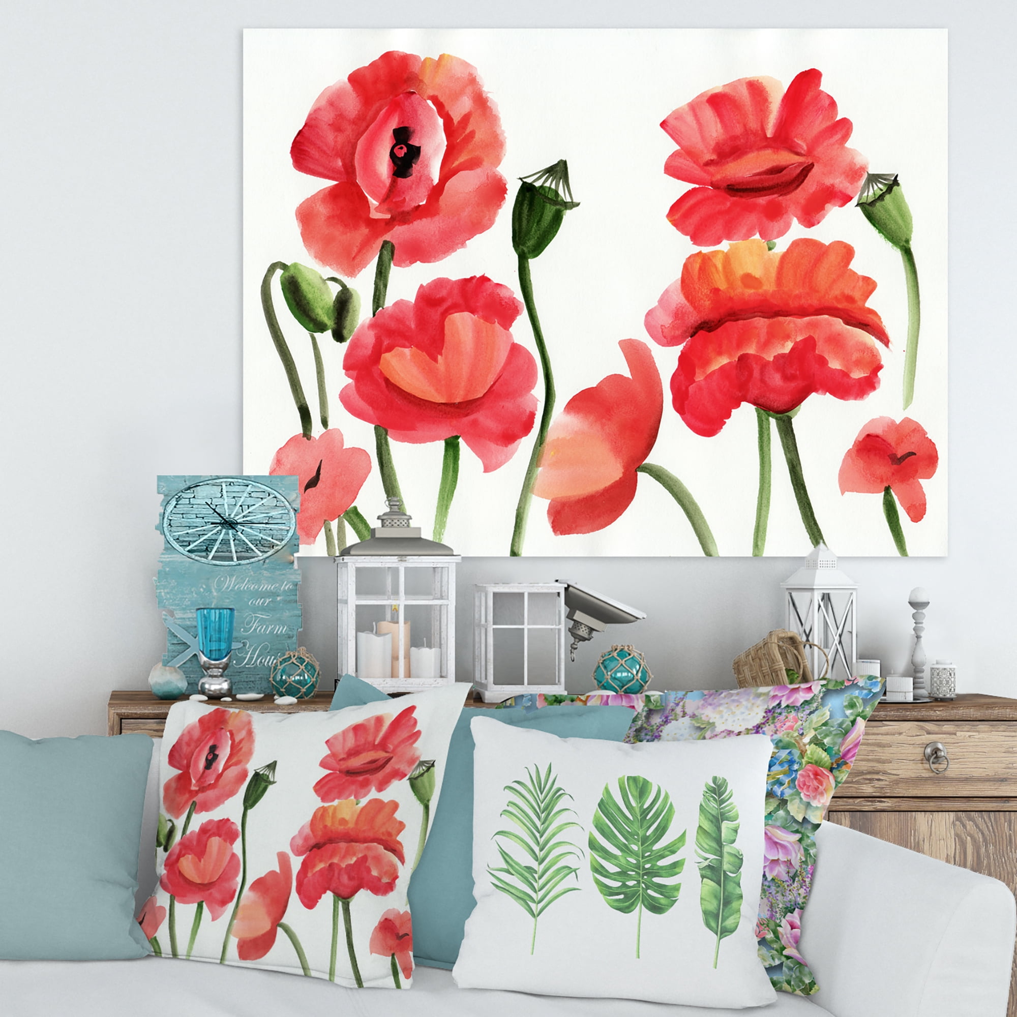 Ancient Red Poppies I 8 in x 12 in Painting Canvas Art Print, by Designart