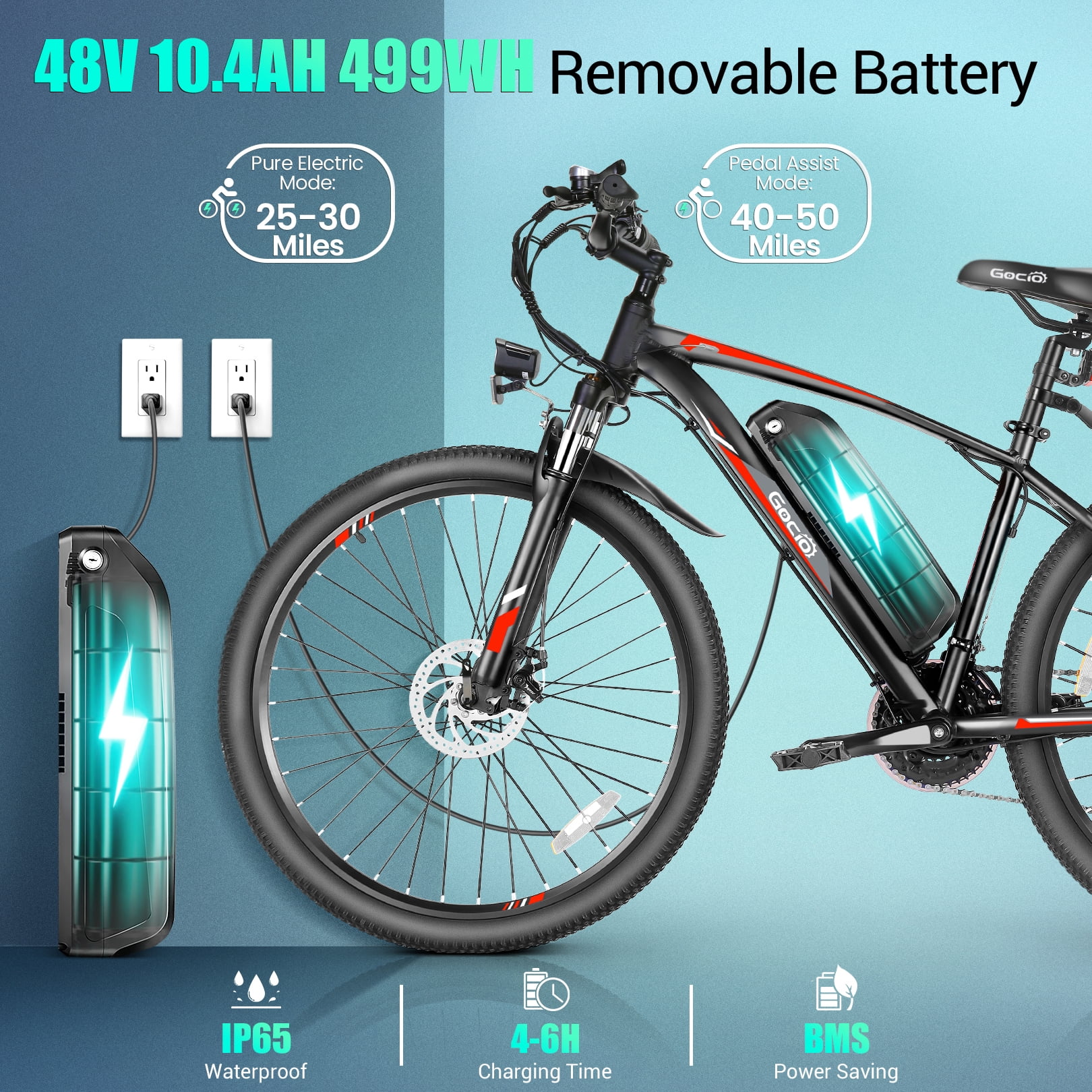 Gocio 27.5" Electric Bike for Adults, Peak 1000W Motor E-Mountain Bicycles, 22Mph Ebike, 48V 10.4Ah Removable Battery, 21-Speed Shimano, UL2849 Certified