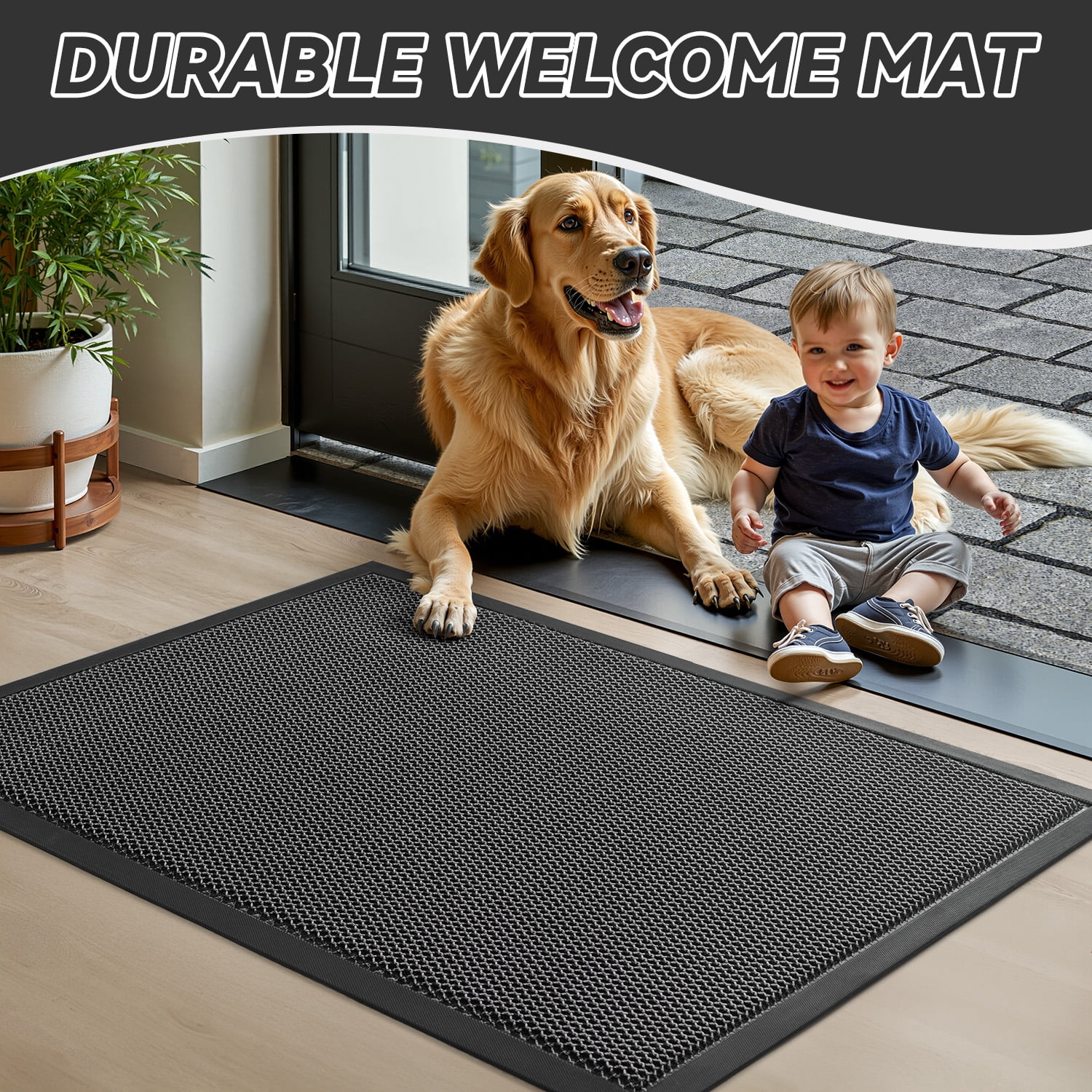 SIXHOME Outdoor Mat 17"x30" Front Door Mat Non Slip Rubber Doormat Low Profile Welcome Mat for Outside Absorbent Dirt Trapper Outdoor Doormat with Elastic Mesh Surface Heavy Duty Floor Mat Gray