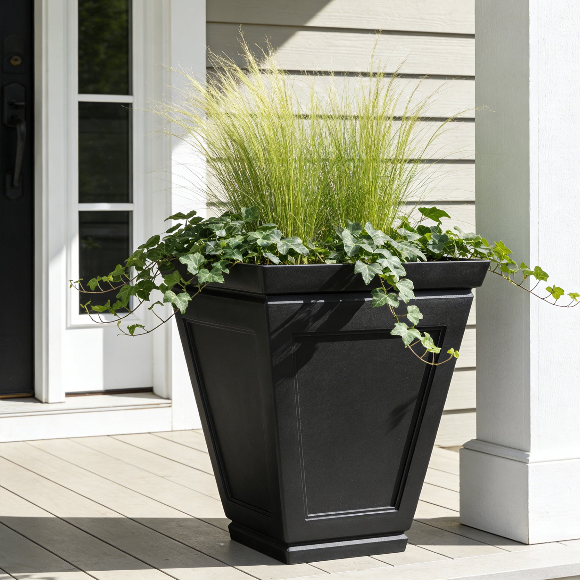 Mainstays Finn 16" x 16" x 16.8" Square Black 100% Recycled Resin Planter