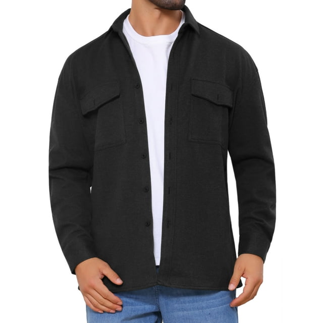CHAQUETA DE TRABAJO INSPIRE CHIC para Hombre, Camisa Casual de Manga Larga con Botones, Color Sólido, Talla S Negra