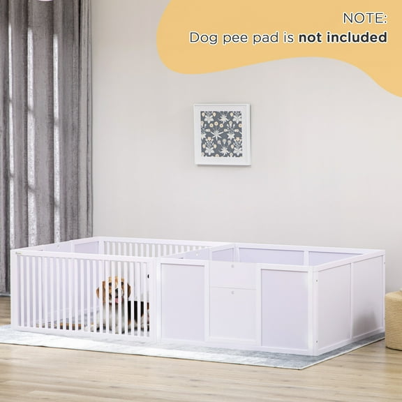 PawHut 81" x 40" Whelping Box for Dogs Built for Mother's Comfort, Newborn Puppy Supplies, Puppy Playpen with Adjustable Height Entrance Door, White