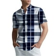 thumbnail image 2 of Handshe Mens Button Up Shirts Short Sleeve Plaid Printed Lapel Dress Shirt Vintage Classic Bowling T-Shirts, 2 of 6