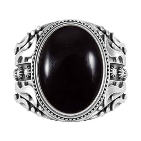 Gemsgram 925 Sterling Silver Black Onyx Men's Ring in Oval Shape|Birthday or Mother's Day Gift