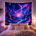 thumbnail image 2 of Ringed Planet Above Neon Waterfalls, Dramatic Fantasy for Space Lovers, Galaxy Landscape Wall Art, Housewarming Gift, Tapestry Wall Hanging for Bedroom, Living Room and Gaming Room, 2 of 7