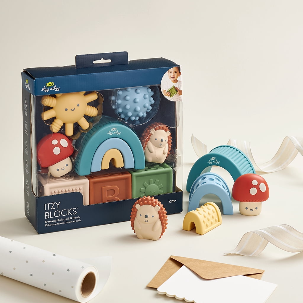 Itzy Ritzy Sensory Blocks Set - Baby Building Blocks 10-Piece Set - Features Soft & Textured Characters - Sensory Toy for Babies & Toddlers Aged 0 Months and Up
