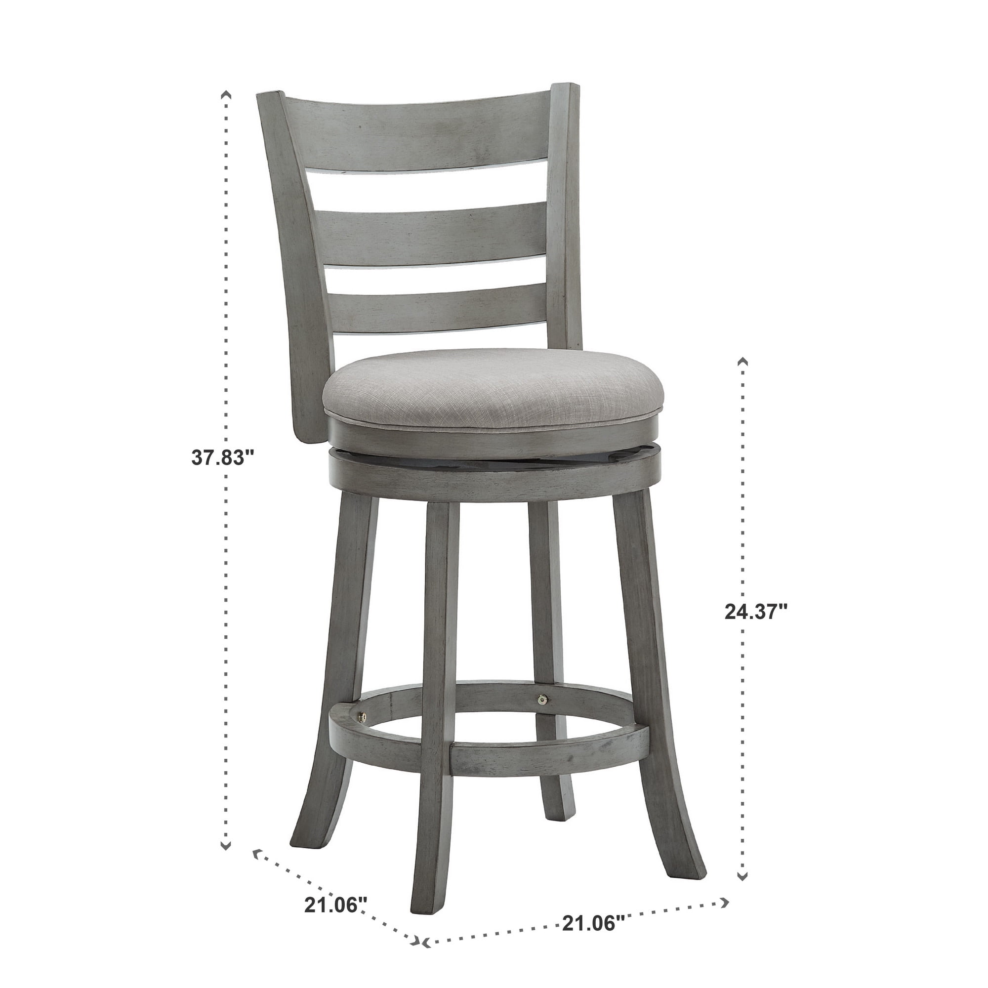Weston Home Shapel Ladder Back 24"H Swivel Counter Height Stool, Antique Grey Finish, Grey Linen