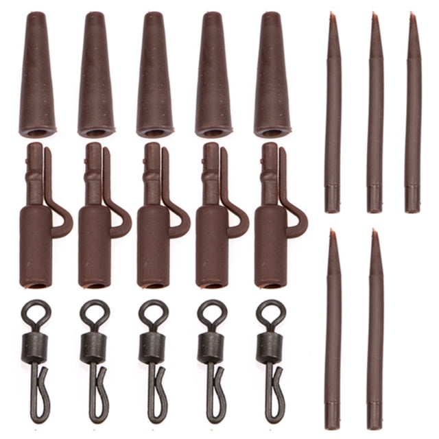 Yuarrent Accesorios para peces de carpa 20 piezas, cola giratoria de goma resistente al desgaste, mangas antienredos, aparejos de pesca Pescar Marrón