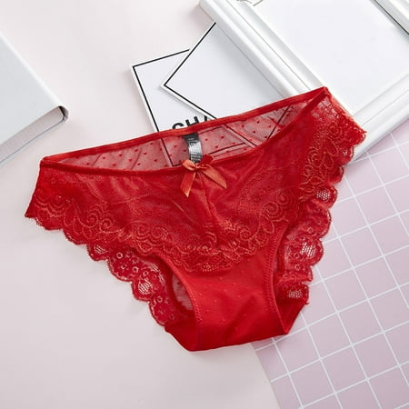 

Quealent Underpants For Women Womens High Waist Mesh Underwear Womens Underwear Comfortable Lace Thong Red L