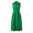 thumbnail image 4 of RYKJLWY Sundresses for Women 2024 New Summer Fashion Wave Dot V Neck Women's Button Fishtail Dress Lapel With Pocket Cute Dresses for Women (Green,L), 4 of 9